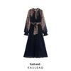 2024 Autumn Women's European & American Style Print Pleated Sleeve Ruffle Dress