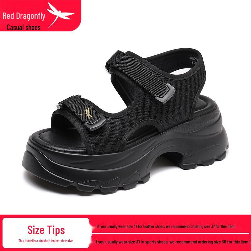 Women s Red Dragonfly Sandals - Summer Thick-Soled, High-Heeled, Outdoor Sports Platform with Velcro 40