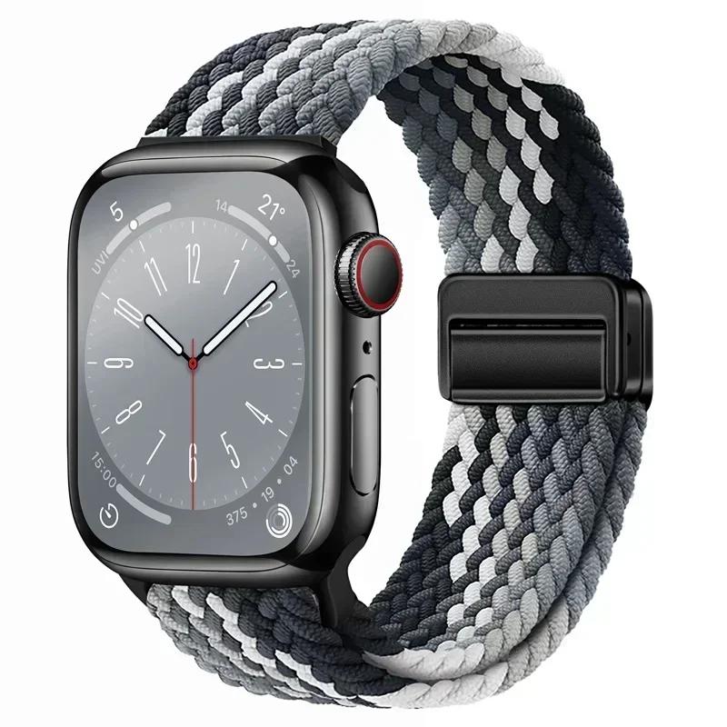 

Nylon Braided Loop Strap for Apple Watch Ultra2 49mm 9 8 7 45 41mm Metal Magnetic Bracelet Wristband for 6 5 4 3 SE 44 40mm Band 38mm 40mm 41mm