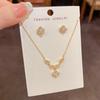 French Style Clover Zircon Necklace Set Fashionable Daily Wear Clavicle Chain Women