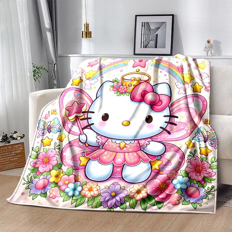 1pc Stars Rainbows Hello Kitty Blanket, Soft Warm Throw for Home Decor, Gift Idea for Family and Friend, Living Room, Travel, Camping, Car Blankets, B