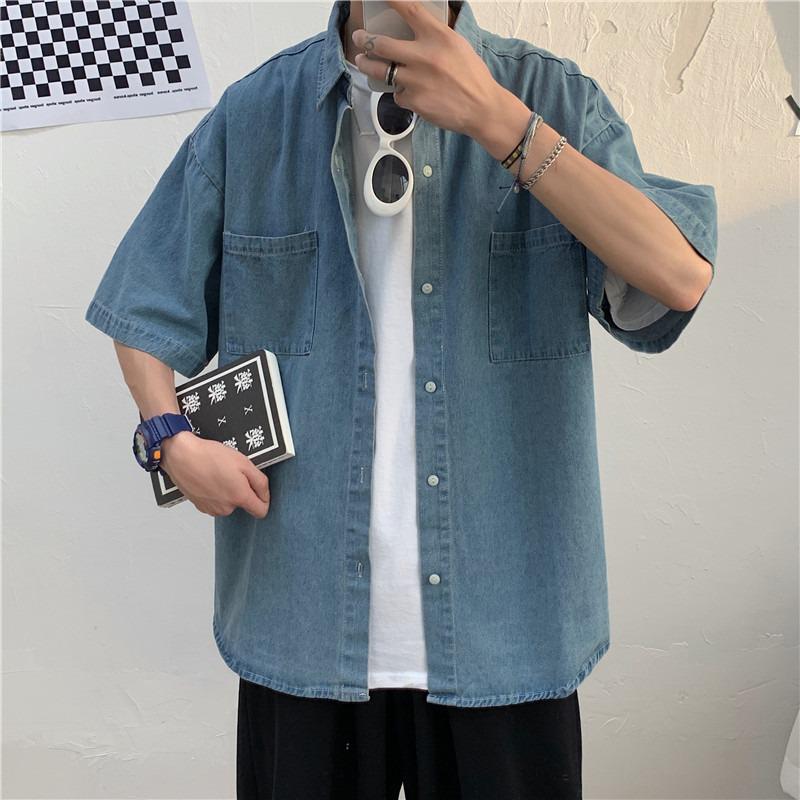 New Summer Men's Loose Short-Sleeve Denim Shirt - Korean Style for Couples