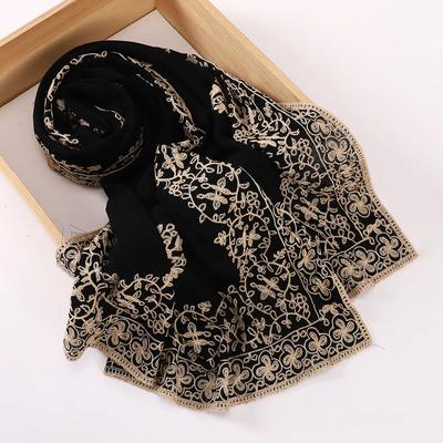 Czarne Haftowane Hidżab Szaliki Muzułmańskie Szale Owinąć Turban Stole Bandany Opaska na Głowę Bufanda Foulard Turbante Mujer 70*190cm