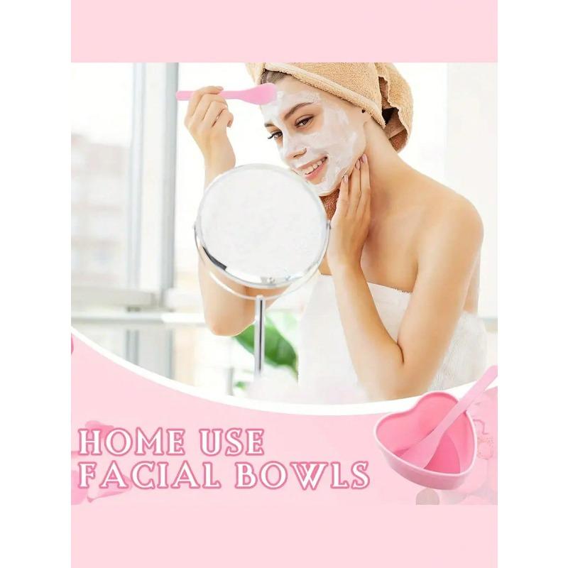 1pcs Pink Heart Shaped Facial Mask Mixing Bowl Set, Facial Mask Bowl with Mixing Stick Plastic DIY Skin Care Mixing Tool Set, Women's Spa Beauty Tool