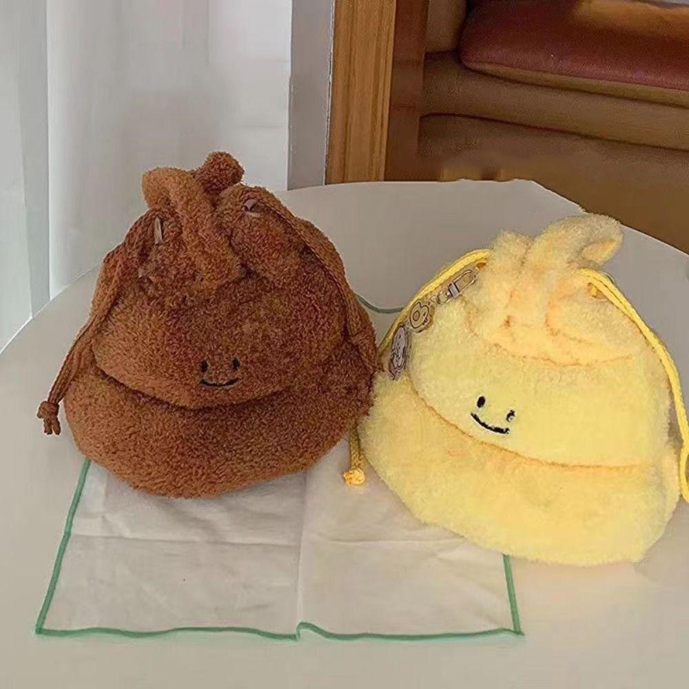 

Drawstring Funny Plush Shoulder Bag Large Capacity Lovely Poo Pouch Gift Brown Handbag