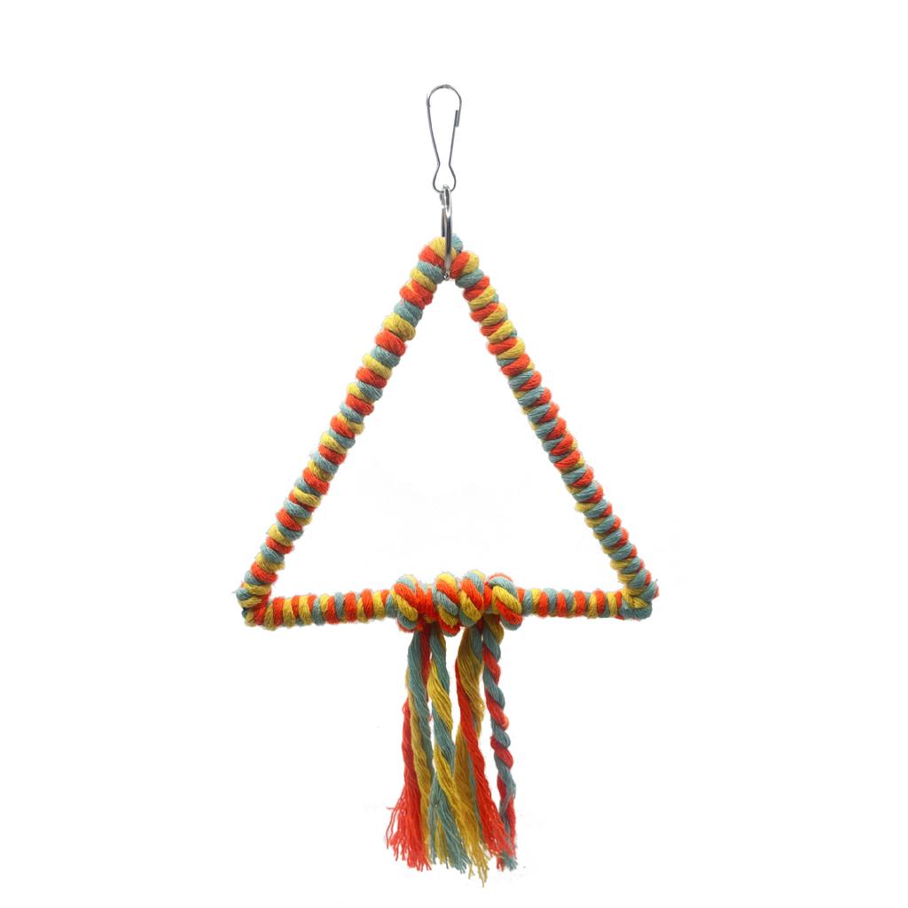 2Pcs Triangle Cotton Rope Swing Colorful Bird Toy Parrot Perch Climbing Grinder Beak Stand