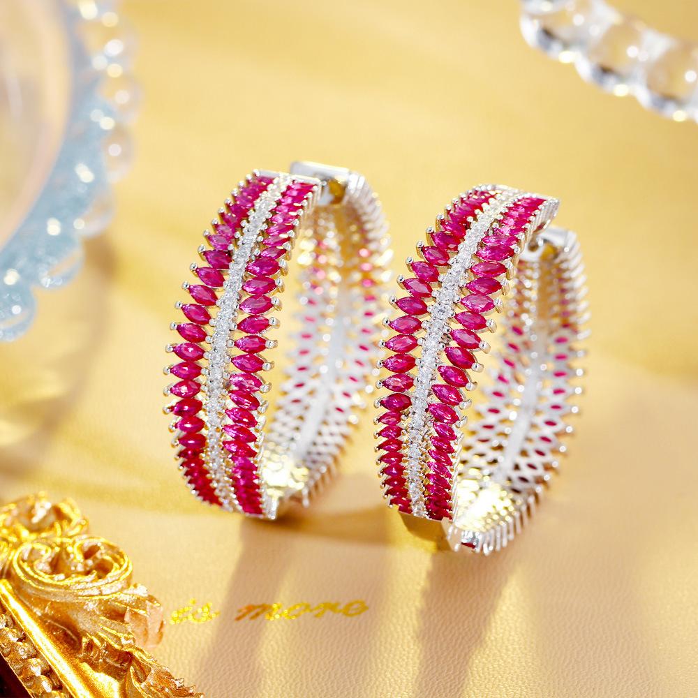 Heavy Industry Light Luxury Ruby Circle Earrings Micro-Inlaid Zircon Women'S Earrings Ear Buckles Temperament
