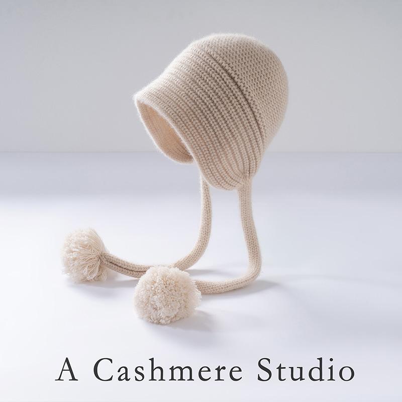 Customized autumn and winter cashmere thickened knitted warm braid hairball men's and women's cashmere caps