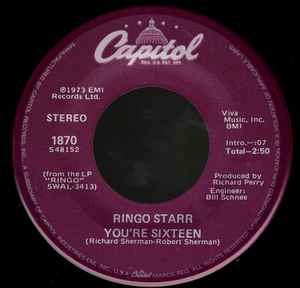 

7inch Record RINGO STARR - You re Sixteen 1870 Capitol Records 1988 US Rock Used
