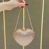 Borsa a mano a forma di cuore alla moda con decorazioni di strass per serate fuori
