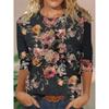 Women's T-shirt 3D printed retro floral print casual long sleeved shirt