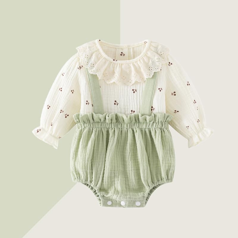 Baby Clothes Overalls Tops Clothes Bodysuit Girls Coveralls Long Sleeve Shirt Hair Accessory Set Baby Shichigosan Birthday Gift Gauze Green 90cm [Baby