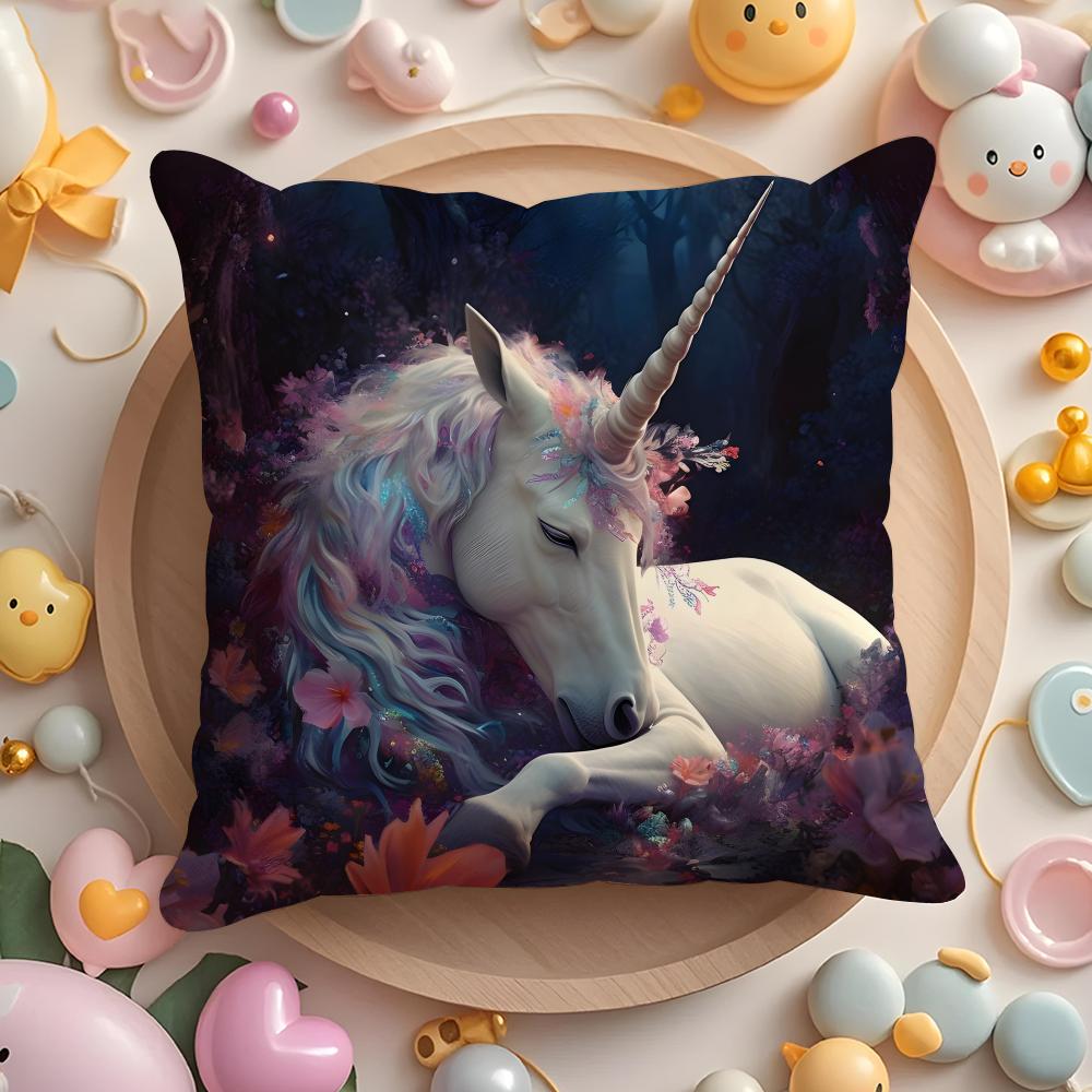 Rainbow Unicorn Cushion Cover Plush Fabric Soft Double-Sided Printed Sofa Warm Winter Home Gift Pillow Cover