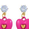 1 Pair Women Earrings Heart Cubic Zirconia Jewelry Dripping Oil Bright Color Dangle Earrings