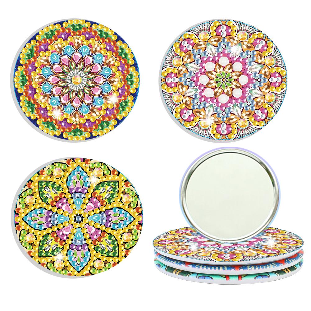 Rhinestone Embroidery Mosaic Makeup Mirror 3pcs Portable DIY Diamond Art Mosaic Makeup Mirror Art Craft Set Datura Pocket Mirror