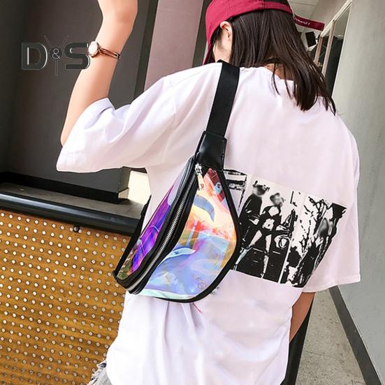 Transparent Waist Bag Waterproof Mini Fanny Pack Iridescent Belt Bag with Adjustable Strap for Women Men Travel Fitness Outdoor Use