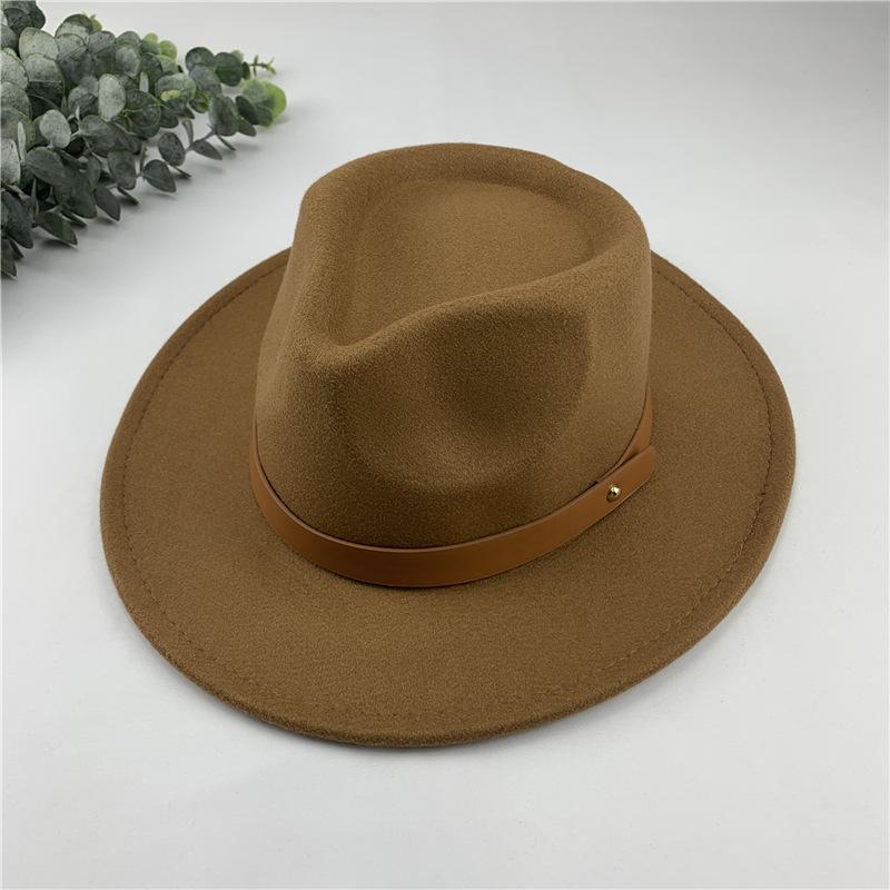 New European and American women's autumn and winter woolen top hat big eaves jazz men's peach heart top black felt hat