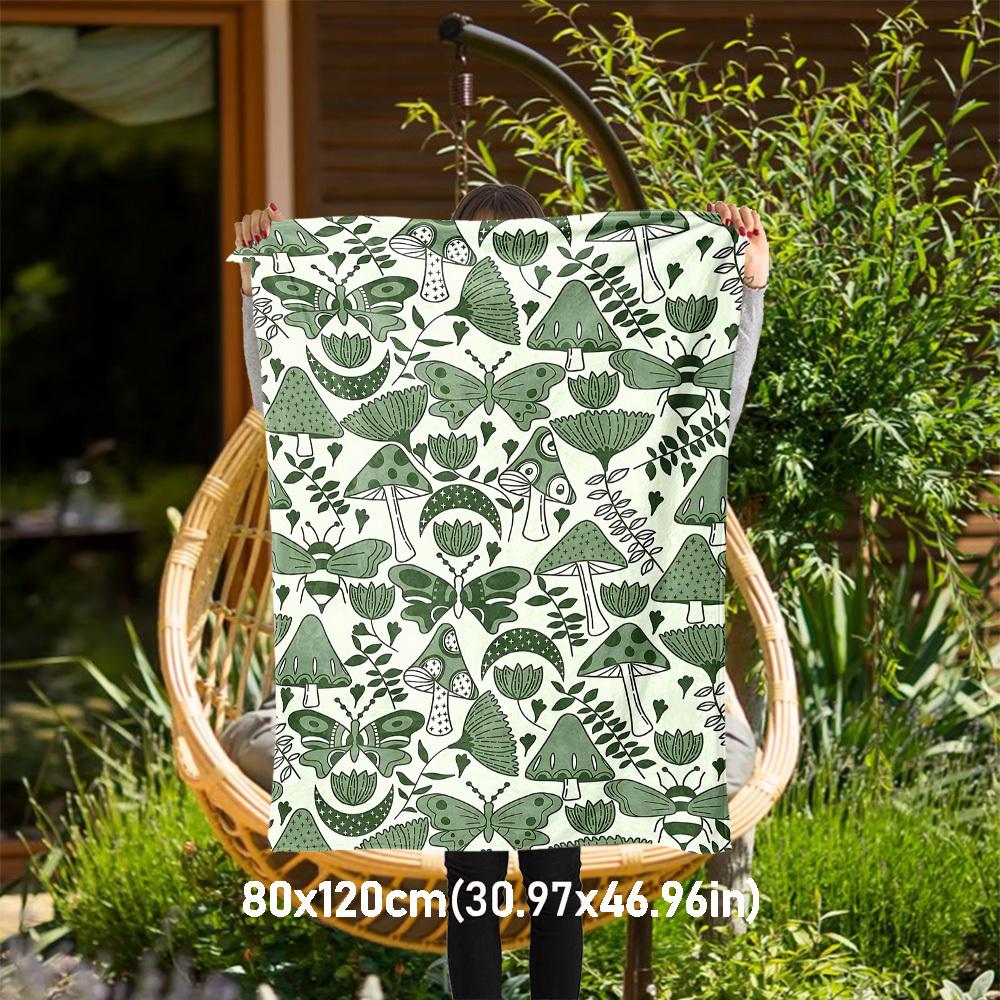 

1PC mushroom butterflyOutdoor Flannel Blanket - Soft Plush Decor for Picnics, camping, Bedroom, Playroom, Office, or Lunch Break 1285A 80x120cm(31x47inch)