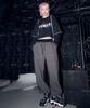 Deumakeu Color Match Side One-Pleat Wide String Pants Charcoal & Black