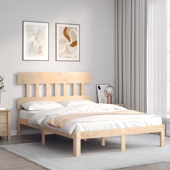 VidaXL Cadre de lit avec tête de lit 120x200 cm bois massif 3193591