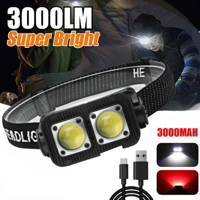 Superhelle Mini-COB-Stirnlampe Typ-C Ladescheinwerfer 3000LM 18650 Stirnlampe Camping Notfall Tragbare wasserdichte Laterne