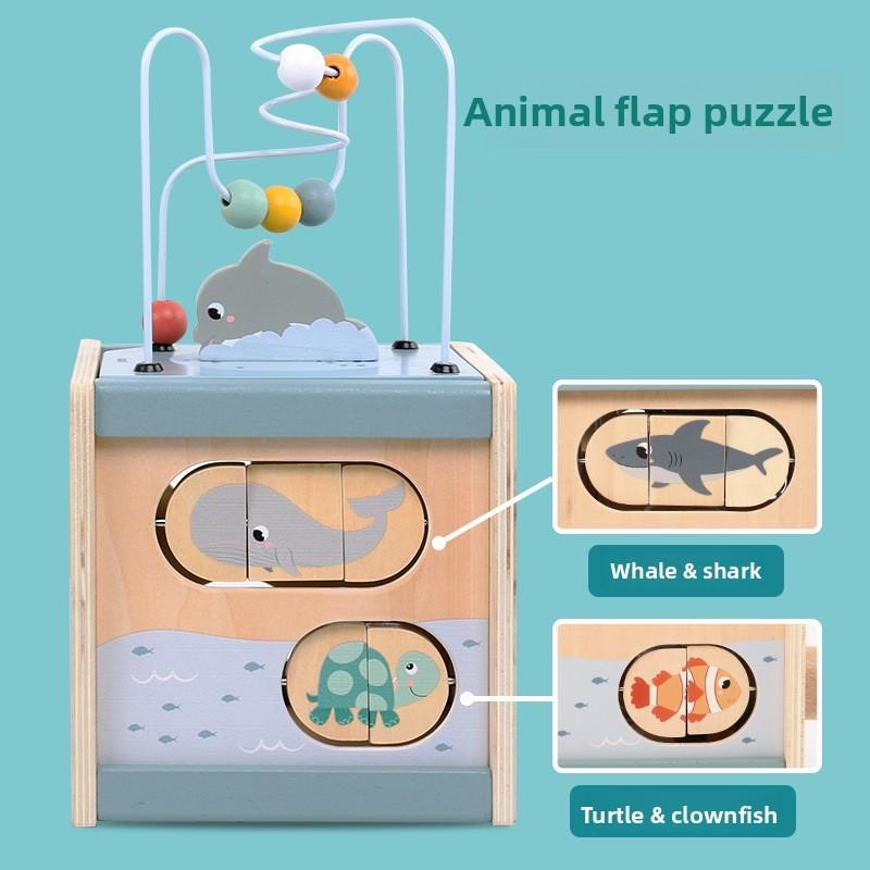 Oceanthemed Brain Wooden Teaser Puzzle With Beads For Early Childhood Education