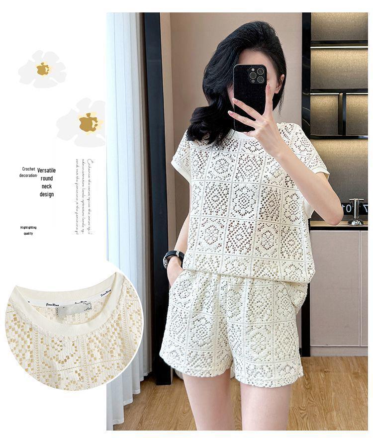 2026 Summer Petite Luxury Women's Suit: Hollow Out Top & Shorts Set – Slimming, Chic, and Trendy