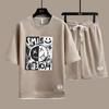 Waffle Summer Tshirt Set Mens Shorts Tracksuit Mens Streetwear Short Sleeve 2 Pieces Set Casual Men Sports Suit Clothing