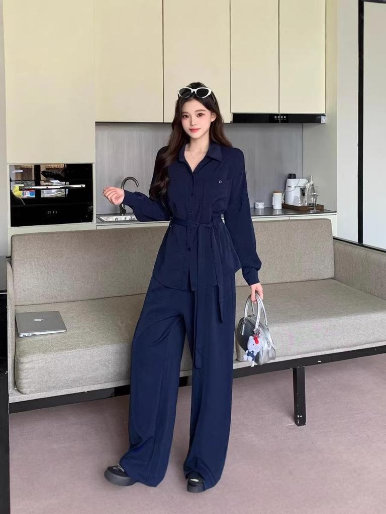 2026 Plus Size Women's Slimming Casual Two-Piece Set - Spring/Autumn Minimalist Style
