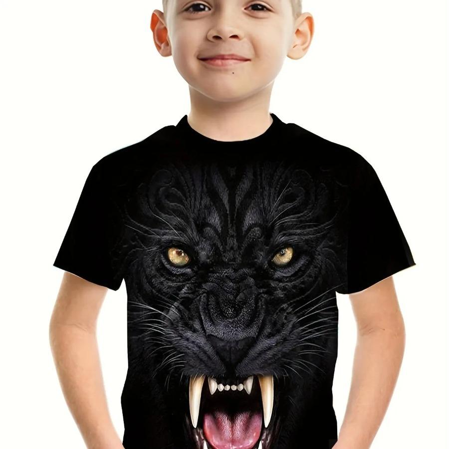 Chlapecké tričko s grafikou lva Módní topy s krátkým rukávem Chlapecké dívčí tričko Kreslený 3D potisk Dětské oblečení Letní dětská trička