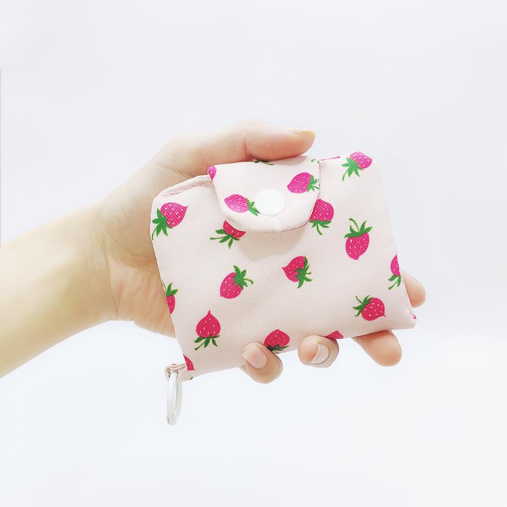 Mini Cute Flower Strawberry Canvas Card Holder Multi-Layer Coin Purse Women's Wallet Headphone Bag Storage Bag