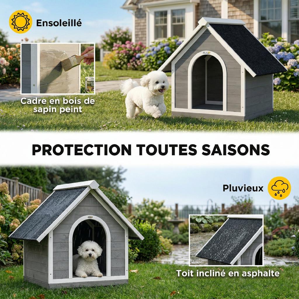 Outdoor Dog Kennel, Opening Body, 84 x 101 x 86 cm, Grey and White