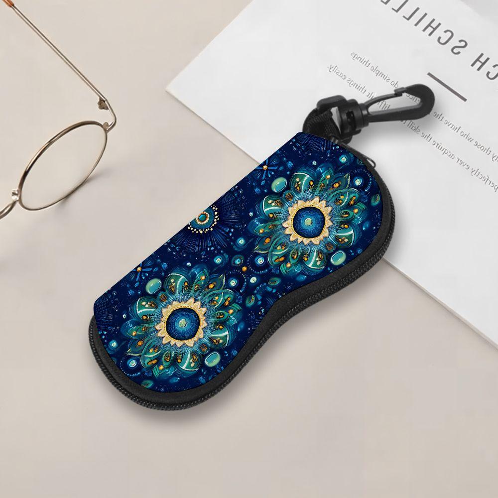 2D-Boho Floral Print Protective Sunglasses Case, Vintage Mandala Eyeglass Holder Pouch, Portable Zipper Eyewear Container for Travel Women Gifts