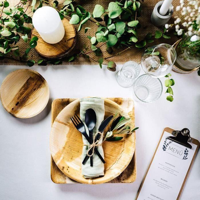 Assiette jetable - assiette carrée en feuille de palme - assiette jetable biodégradable et sans plastique - 18x18cm, 25 pièces