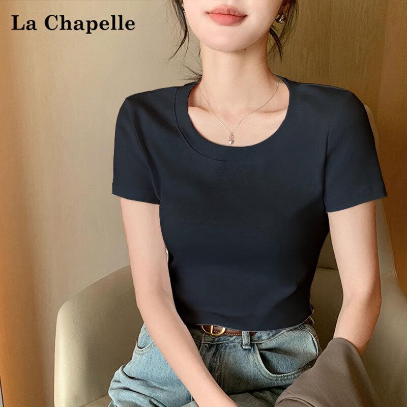 La Chapelle Women s Slim Fit Solid Short Sleeve Round Neck T-Shirt S