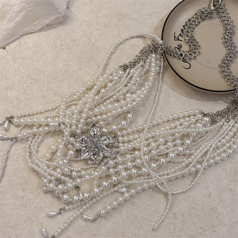 Fashionable Imitation Pearls Flower Waist Chain Belt Imitation Pearls Texture Perfect for Enhancing Party Outfits