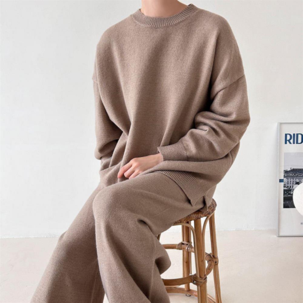 New Arrivals Open Run Women Round Neck Long Sleeve Knit Pants Set