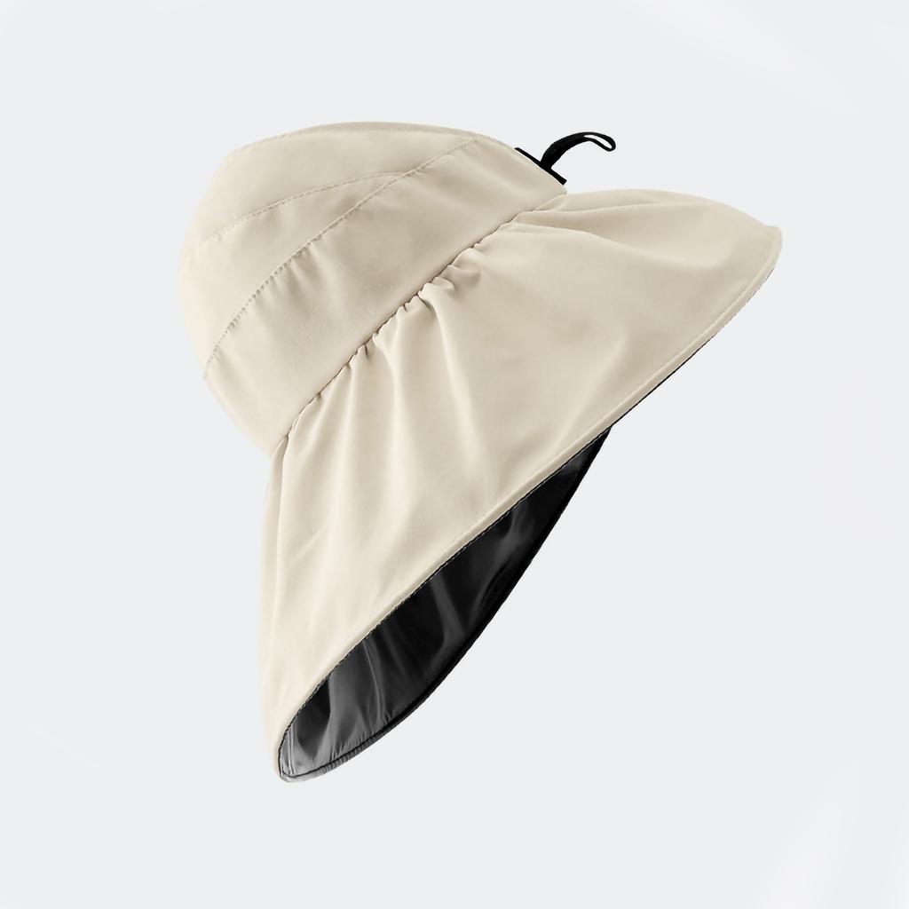 Summer Bucket Hat Women Foldable Outdoor Vinyl Coating UV Protection Visor Sun Hat for Beach Party Beige Free Size