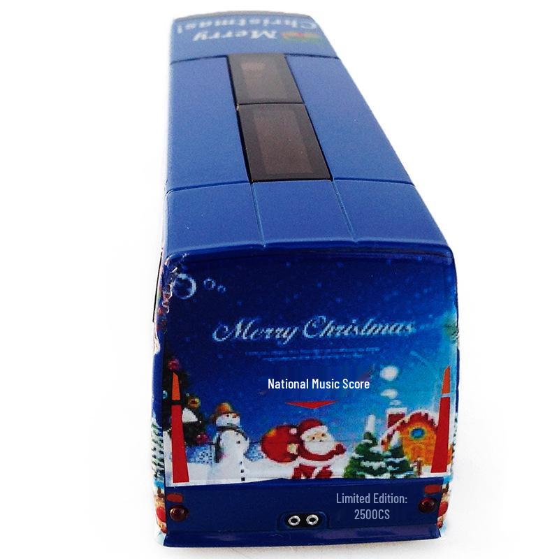 Christmas Edition 1:50 Sound & Light Pull-back Blue Alloy Bus Model Toy