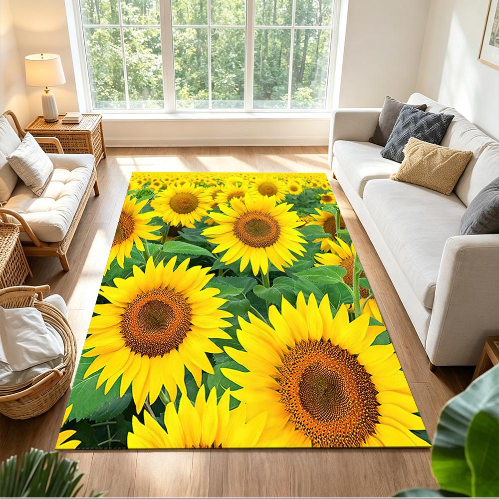 Sunflower Field Pattern Non-Slip Home Carpet Design for Office Decor Living Room Bedroom Gift
