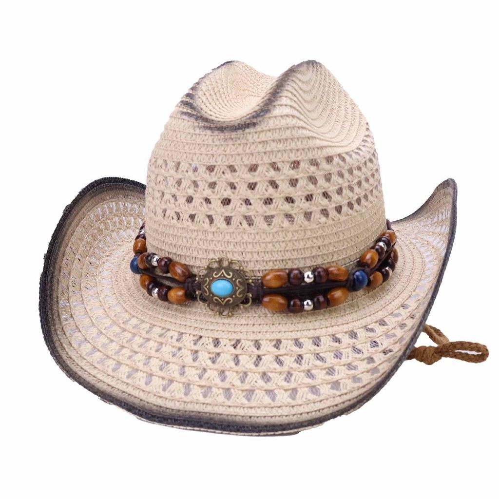 Paper Straw Cowboy Hat With Wide Brim For Summer Sun Protection And Fashion Style