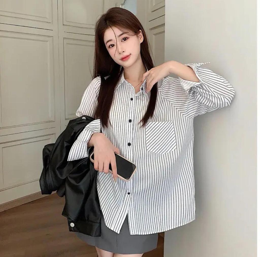 Women's Japanese-Style Striped Raglan Sleeve Shirt - Trendy, Loose, and Versatile for Spring and Autumn