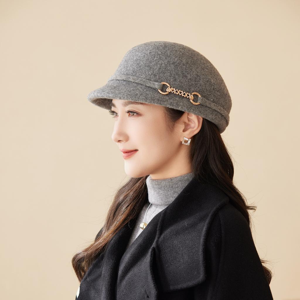 New Autumn and Winter Woolen Mother Hat Women's French Elegant Retro Equestrian Hat Outdoor Travel Warm Felt Hat