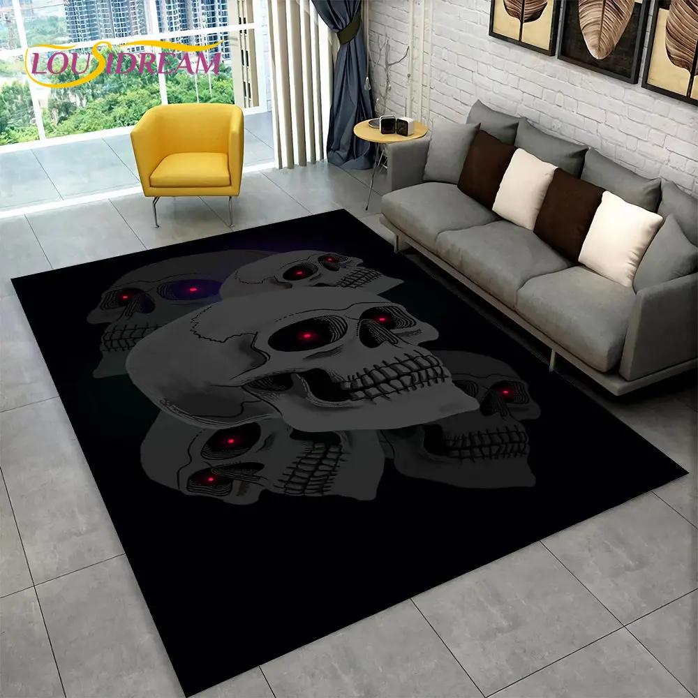Horror Skull Gothic Witchcraft Area Rug,Carpet Rug for Living Room Bedroom Sofa Playroom Doormat Decoration,Non-slip Floor Mat