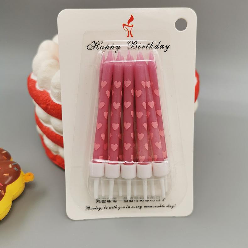 Children's Creative Colorful Cake Decoration Candles Baking Materials Printing Love Shape Pattern Confession Birthday Candles