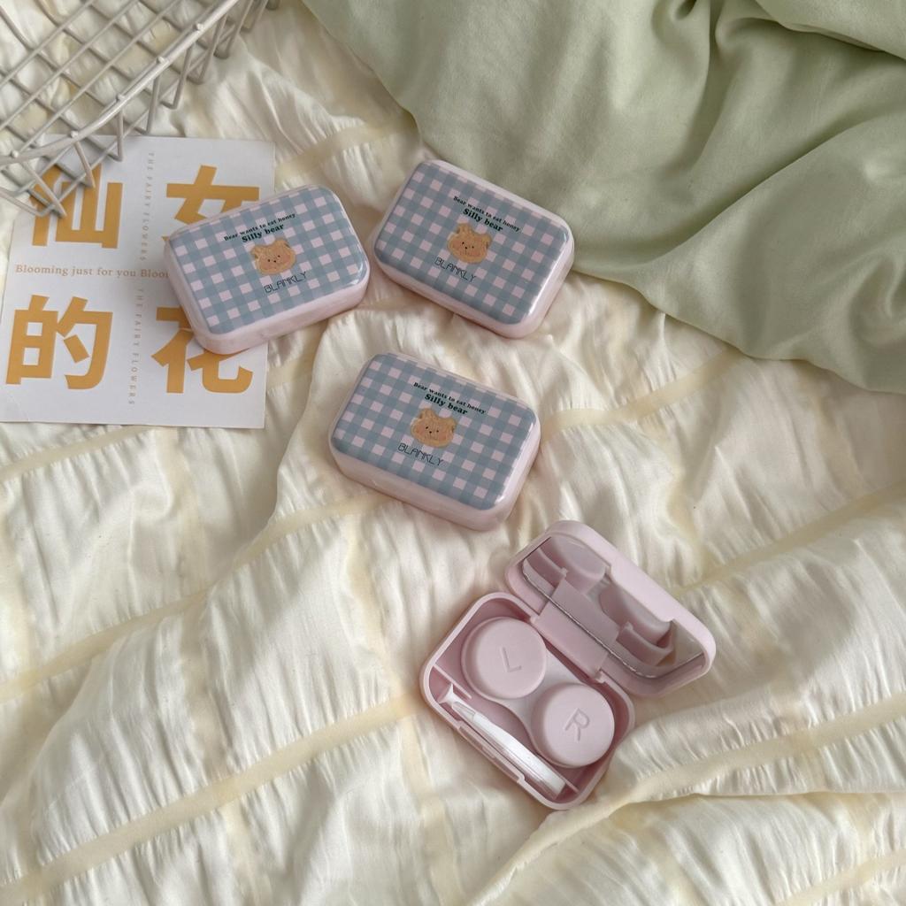 Ins Creative Cartoon Cute Contact Lens Box with Mirror Girls Contact Lens Case Travel Companion Care Box Contact Lenses Case