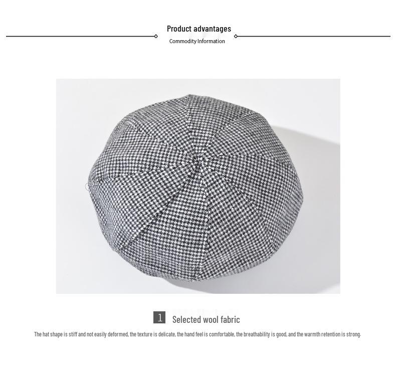 Women's Autumn/Winter Houndstooth Beret - Retro British Style