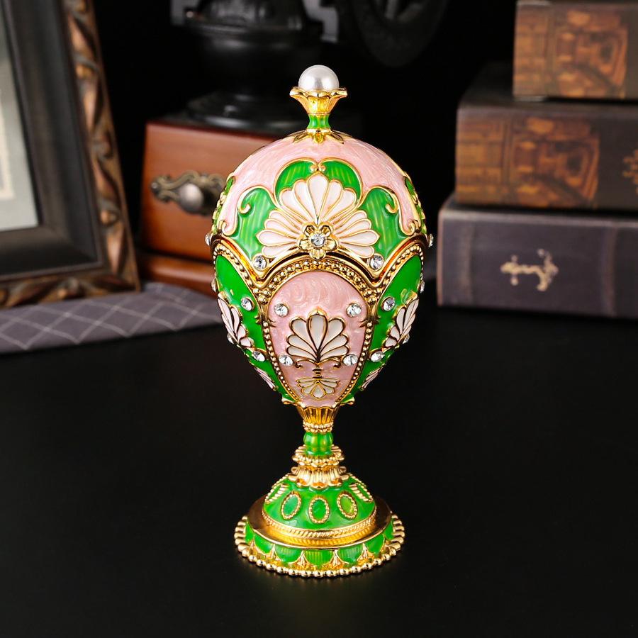 Luxus-Emaille Fabergé-Stil Eier Schmuckschatulle Legierung Schmuckaufbewahrung Dekoration