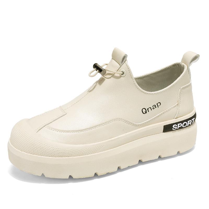 Autumn Beige Men Leather Casual Shoes Designer Platform Casual Sneakers Comfort Slip-on Loafers Shoes Man mocasines de hombre