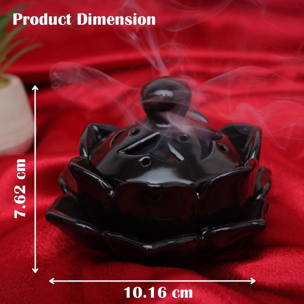 SIGNAMIO Sambrani Dhoop Stand - Ceramic Dhoop Holder for Pooja Room Decoration Items -black